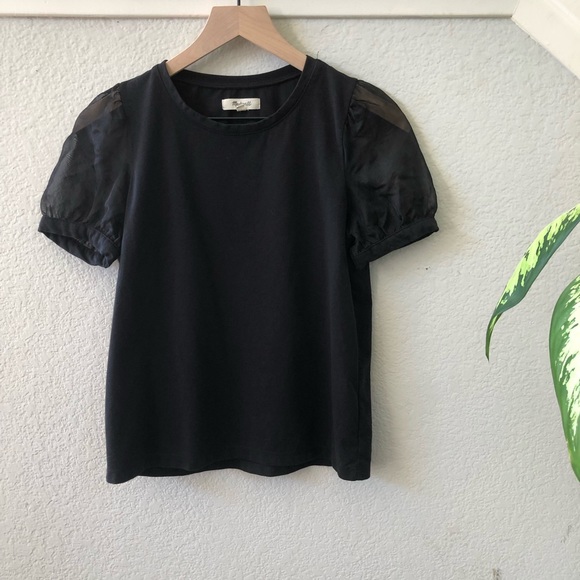 Madewell 2020 Black Sheer-Sleeve Knit Top size XS - Picture 3 of 9
